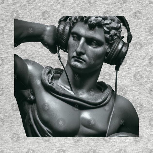 Statue with headphones listening to music by Right-Fit27